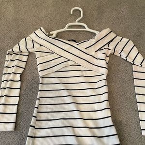 striped off the shoulder shirt